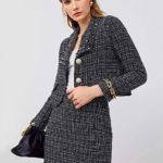 2 Pieces Tweed Blazer Jacket Coat and Skirt Set